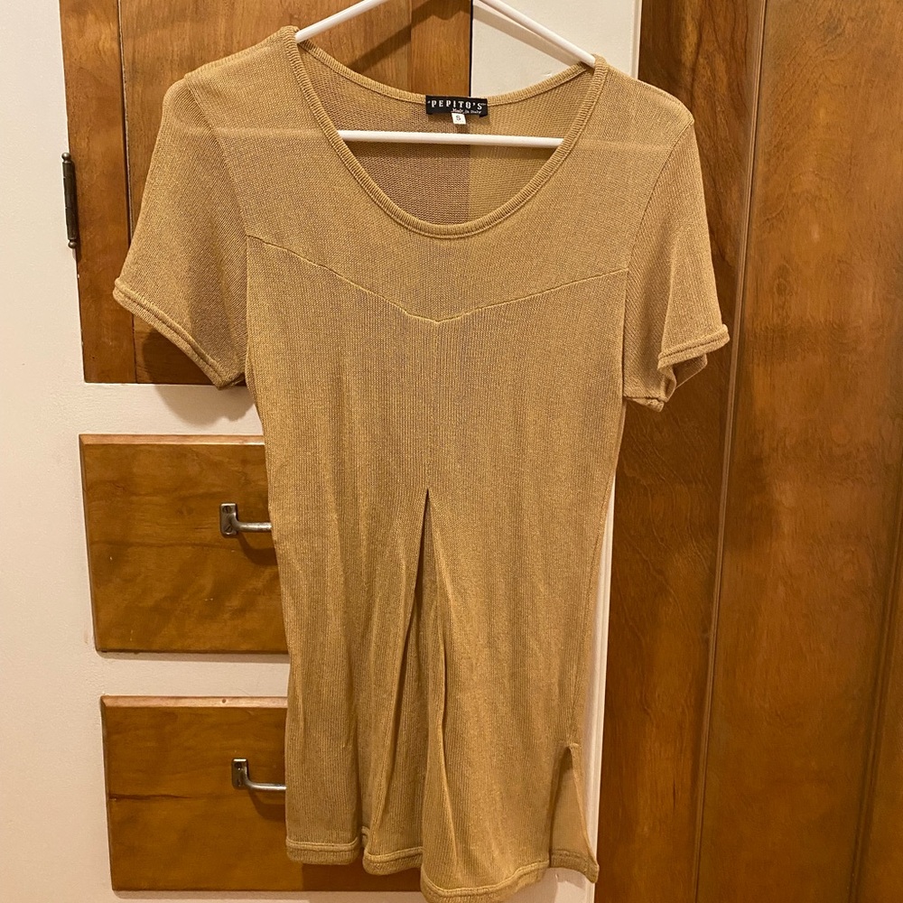 Like-new Tan Pepito’s Semi-Sheer Italian Blouse Size Small